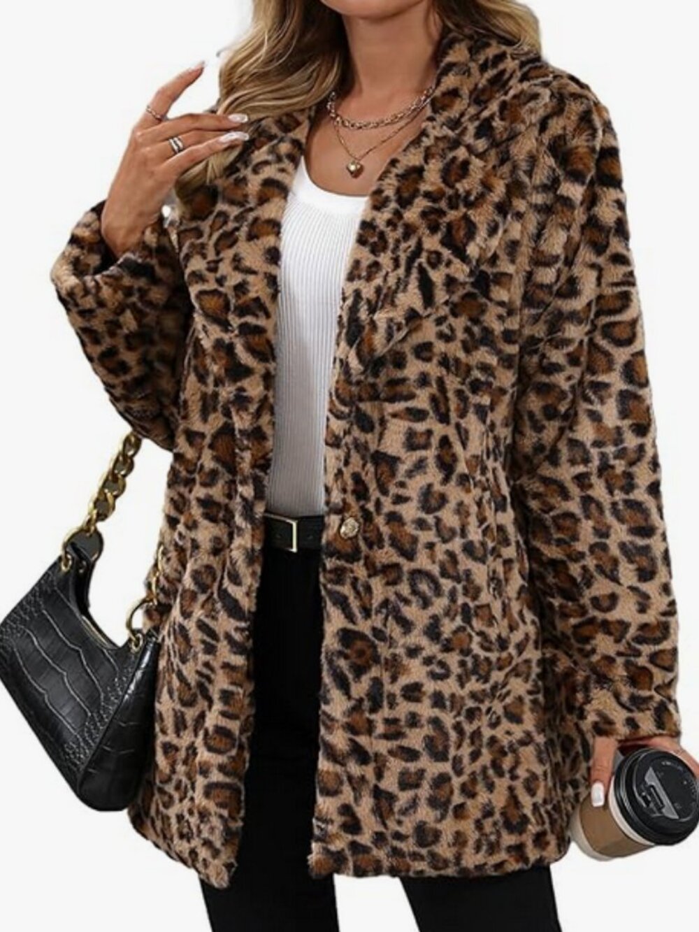 Vipwest Women's Faux Fur Long Coat Button Down Lapel Fleece Sherpa Jacket